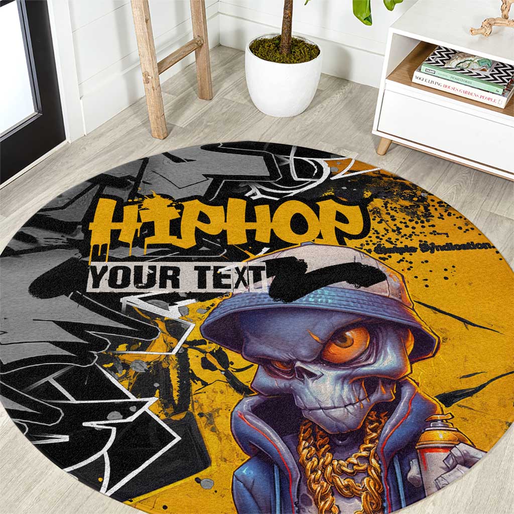 Hip Hop Street Style Round Carpet Yellow and Black Graffiti and Urban Skull Character Design - Wonder Print Shop