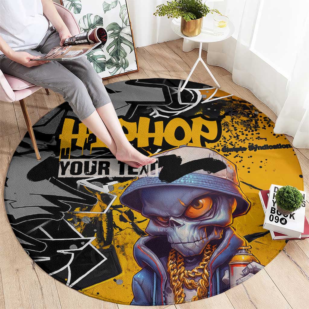 Hip Hop Street Style Round Carpet Yellow and Black Graffiti and Urban Skull Character Design - Wonder Print Shop