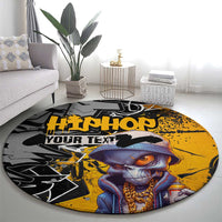 Hip Hop Street Style Round Carpet Yellow and Black Graffiti and Urban Skull Character Design - Wonder Print Shop