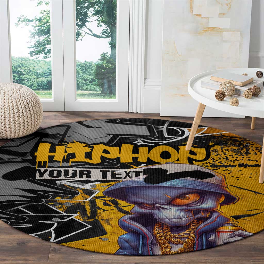Hip Hop Street Style Round Carpet Yellow and Black Graffiti and Urban Skull Character Design - Wonder Print Shop