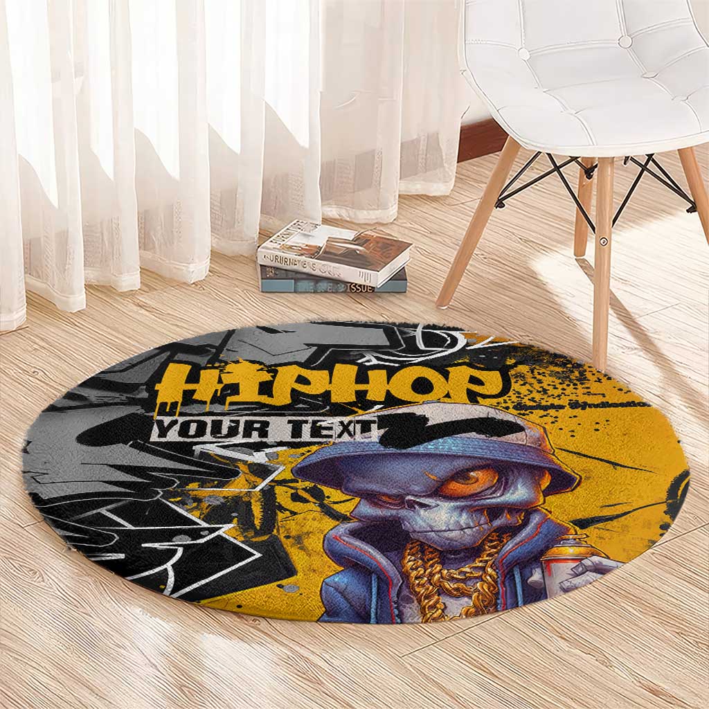 Hip Hop Street Style Round Carpet Yellow and Black Graffiti and Urban Skull Character Design - Wonder Print Shop