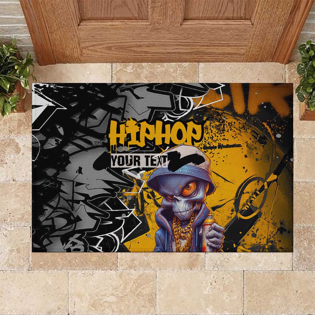 Hip Hop Street Style Rubber Doormat Yellow and Black Graffiti and Urban Skull Character Design - Wonder Print Shop