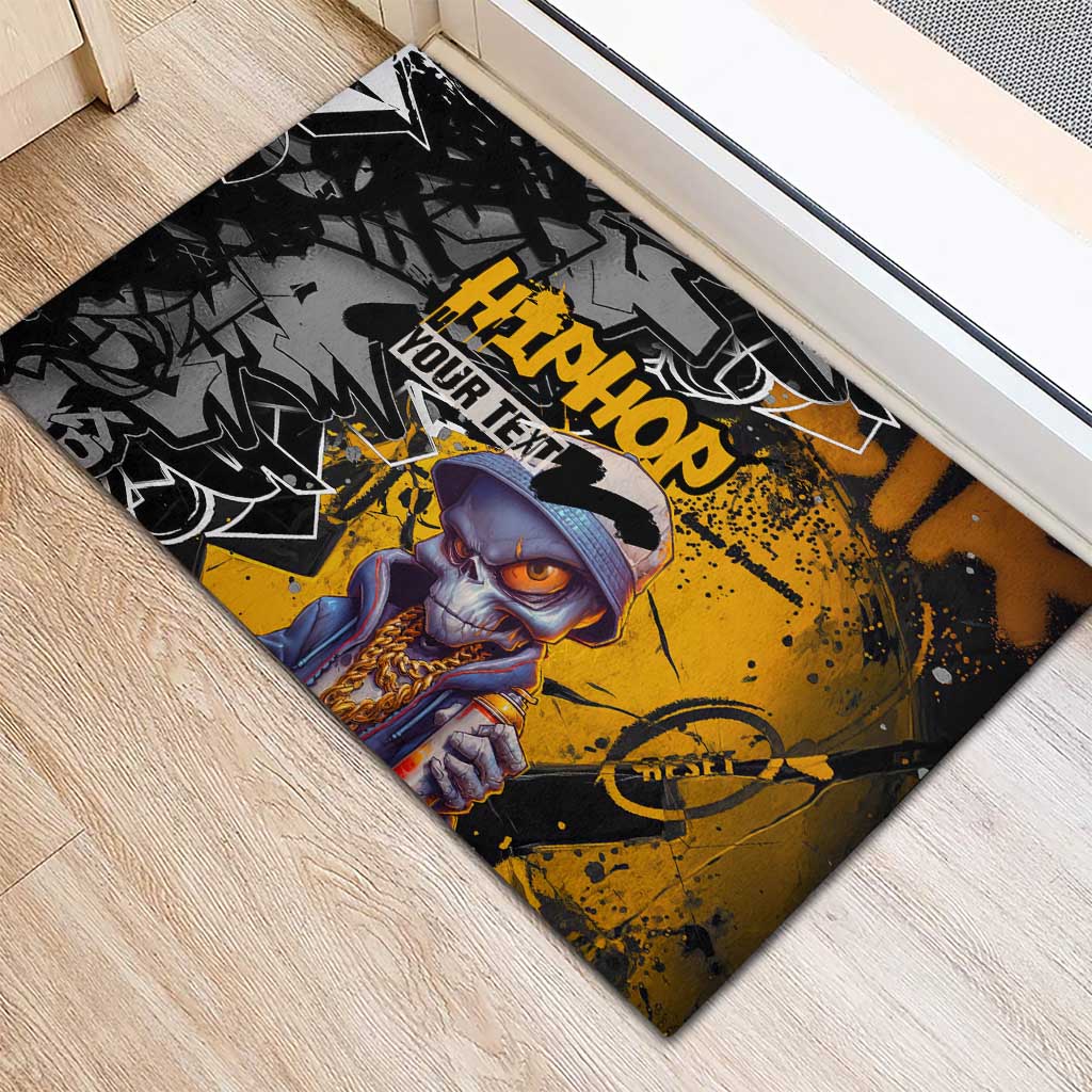 Hip Hop Street Style Rubber Doormat Yellow and Black Graffiti and Urban Skull Character Design - Wonder Print Shop