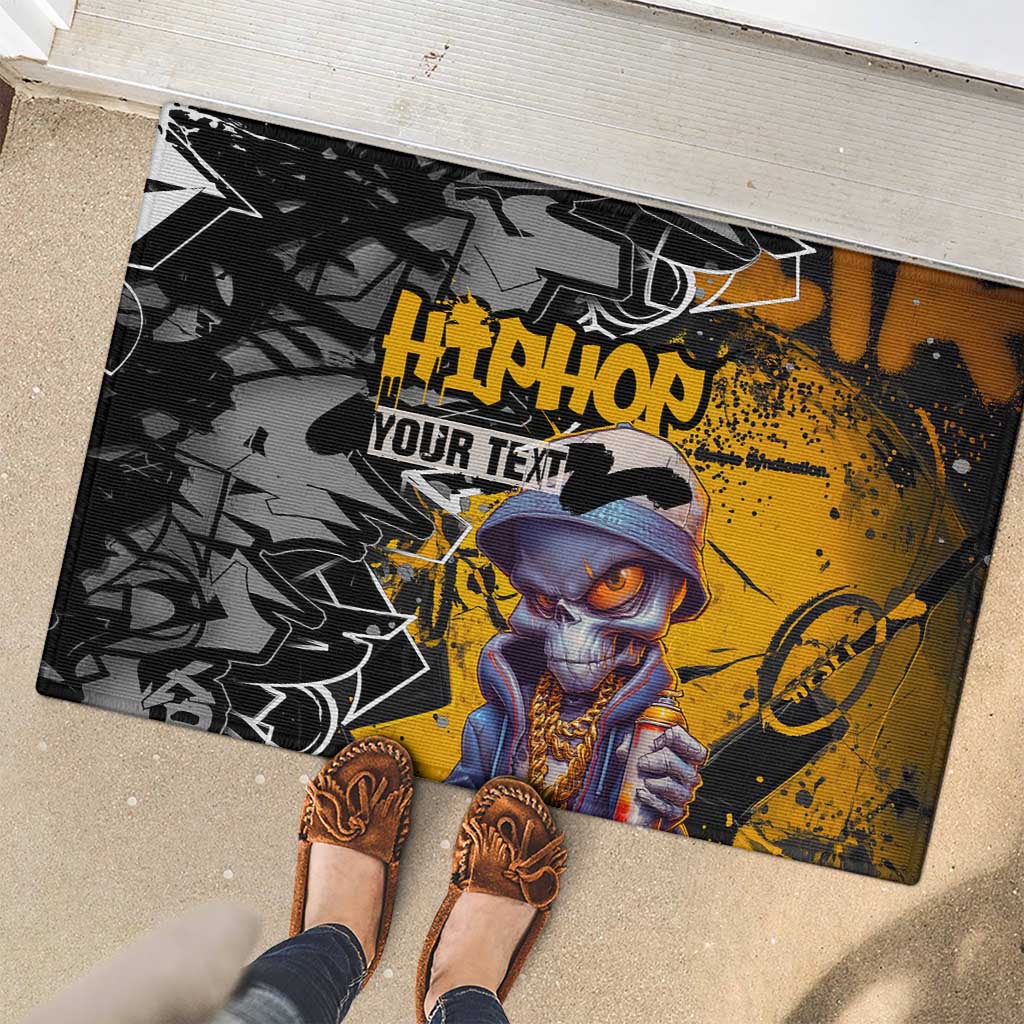 Hip Hop Street Style Rubber Doormat Yellow and Black Graffiti and Urban Skull Character Design - Wonder Print Shop