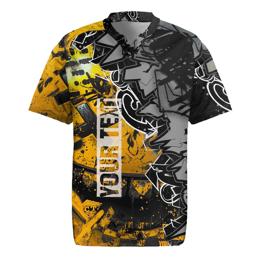 Hip Hop Street Style Rugby Jersey Yellow and Black Graffiti and Urban Skull Character Design - Wonder Print Shop