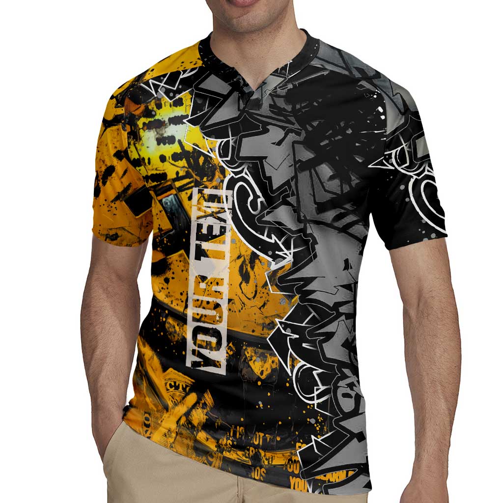 Hip Hop Street Style Rugby Jersey Yellow and Black Graffiti and Urban Skull Character Design - Wonder Print Shop