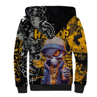 Hip Hop Street Style Sherpa Hoodie Yellow and Black Graffiti and Urban Skull Character Design - Wonder Print Shop