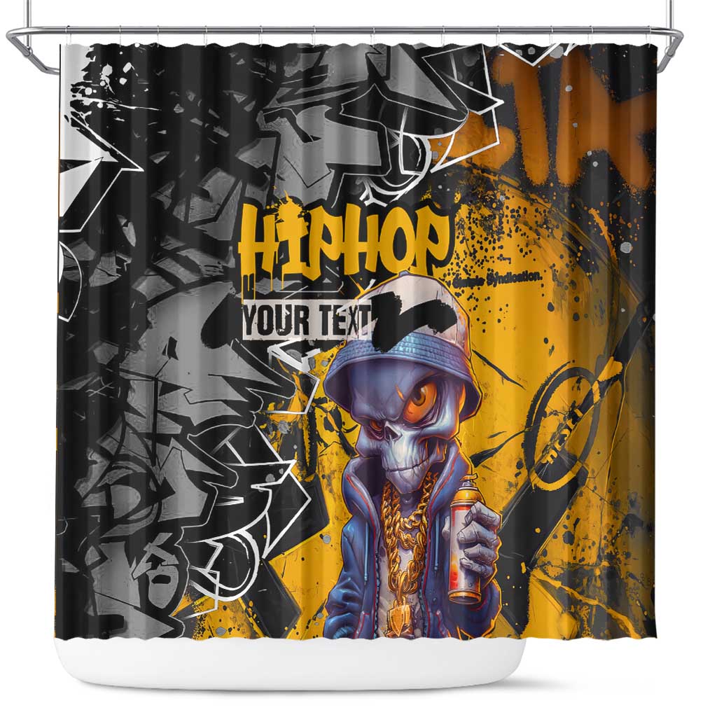 Hip Hop Street Style Shower Curtain Yellow and Black Graffiti and Urban Skull Character Design - Wonder Print Shop