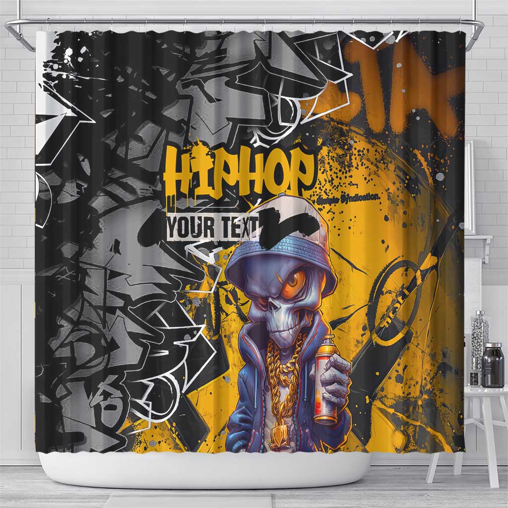 Hip Hop Street Style Shower Curtain Yellow and Black Graffiti and Urban Skull Character Design - Wonder Print Shop