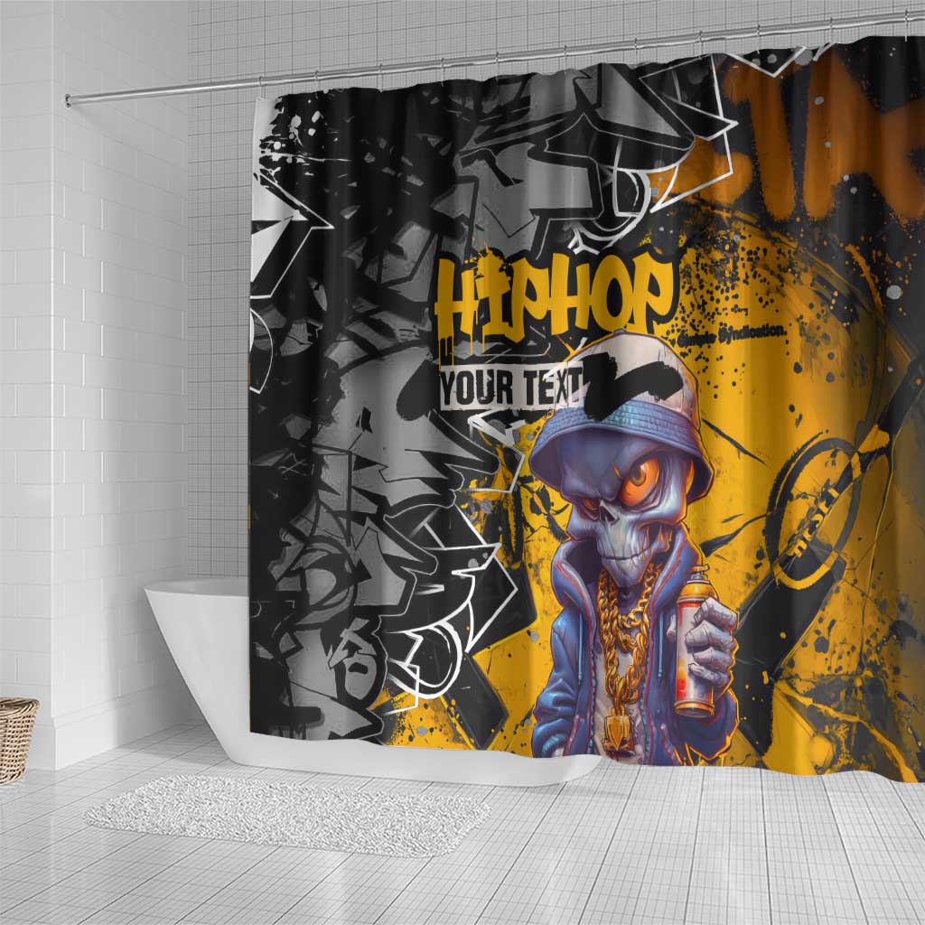 Hip Hop Street Style Shower Curtain Yellow and Black Graffiti and Urban Skull Character Design - Wonder Print Shop