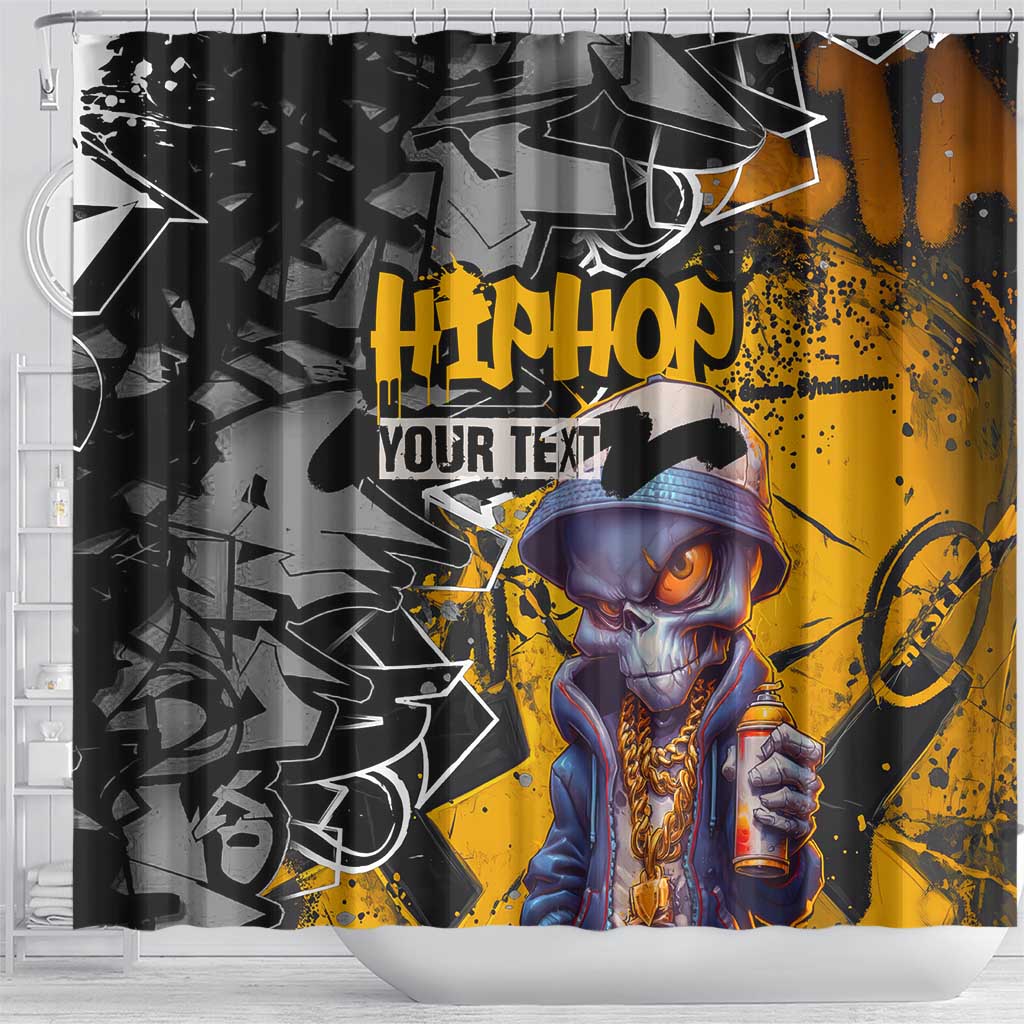 Hip Hop Street Style Shower Curtain Yellow and Black Graffiti and Urban Skull Character Design - Wonder Print Shop