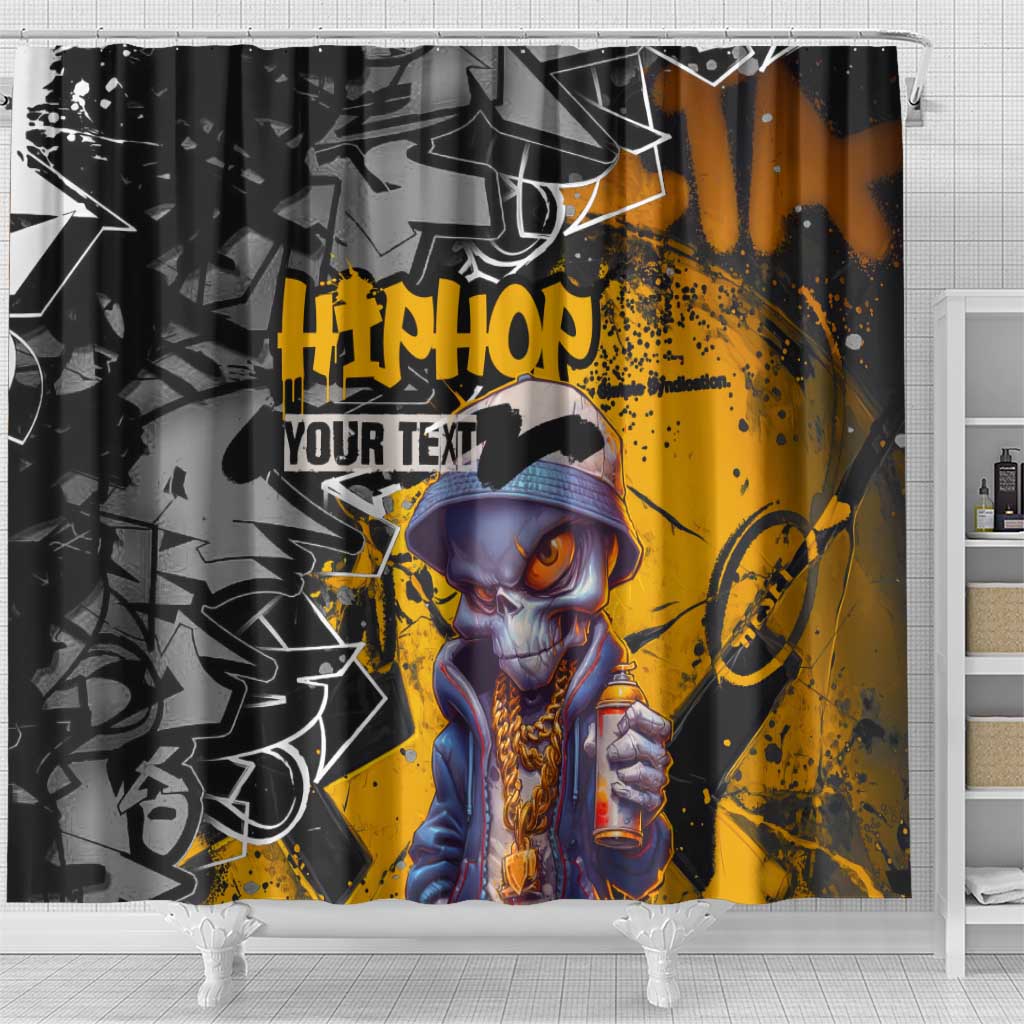 Hip Hop Street Style Shower Curtain Yellow and Black Graffiti and Urban Skull Character Design - Wonder Print Shop