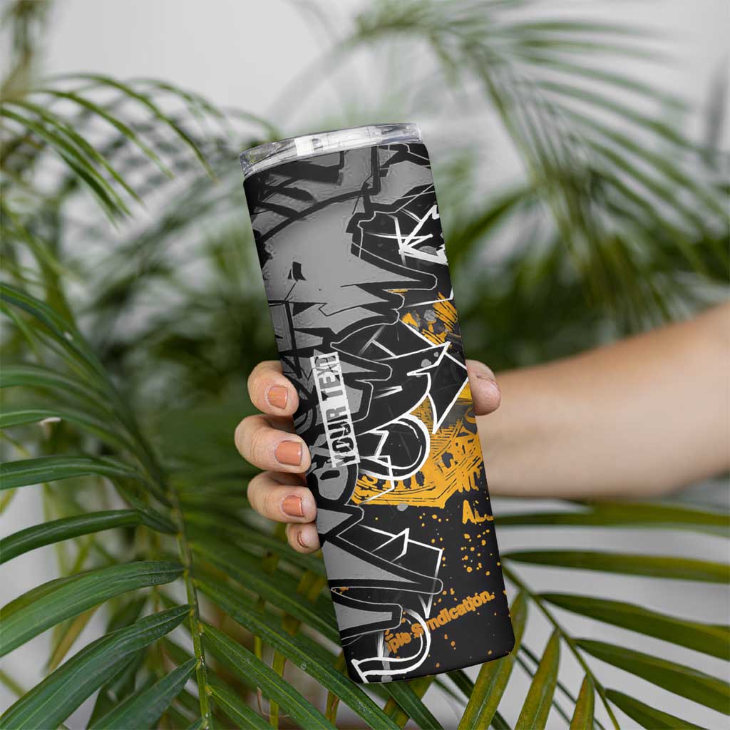 Hip Hop Street Style Skinny Tumbler Yellow and Black Graffiti and Urban Skull Character Design - Wonder Print Shop