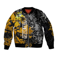 Hip Hop Street Style Sleeve Zip Bomber Jacket Yellow and Black Graffiti and Urban Skull Character Design - Wonder Print Shop