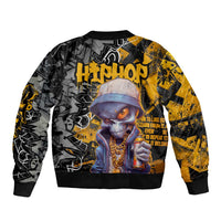Hip Hop Street Style Sleeve Zip Bomber Jacket Yellow and Black Graffiti and Urban Skull Character Design - Wonder Print Shop