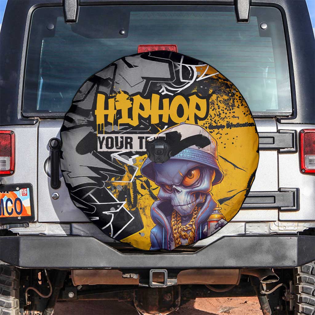 Hip Hop Street Style Spare Tire Cover Yellow and Black Graffiti and Urban Skull Character Design - Wonder Print Shop