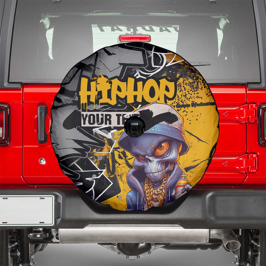 Hip Hop Street Style Spare Tire Cover Yellow and Black Graffiti and Urban Skull Character Design - Wonder Print Shop