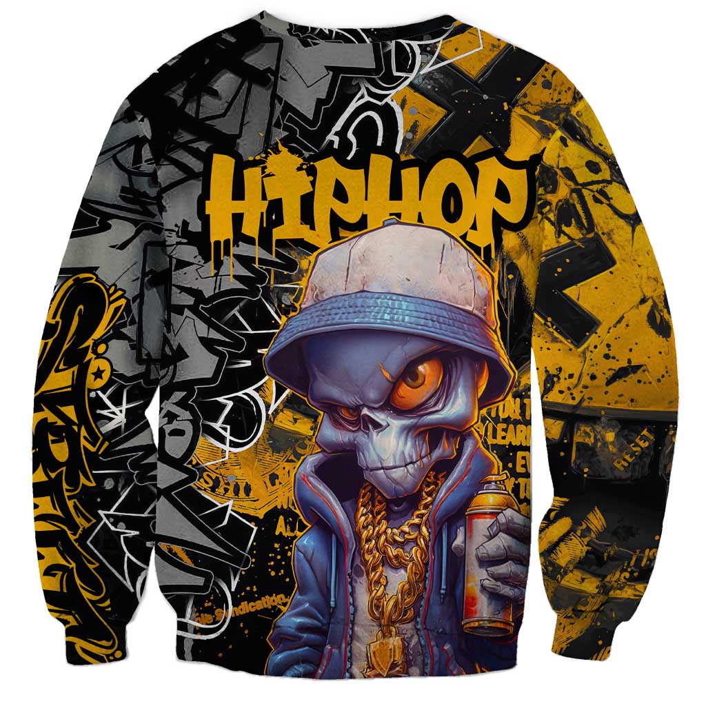 Hip Hop Street Style Sweatshirt Yellow and Black Graffiti and Urban Skull Character Design - Wonder Print Shop