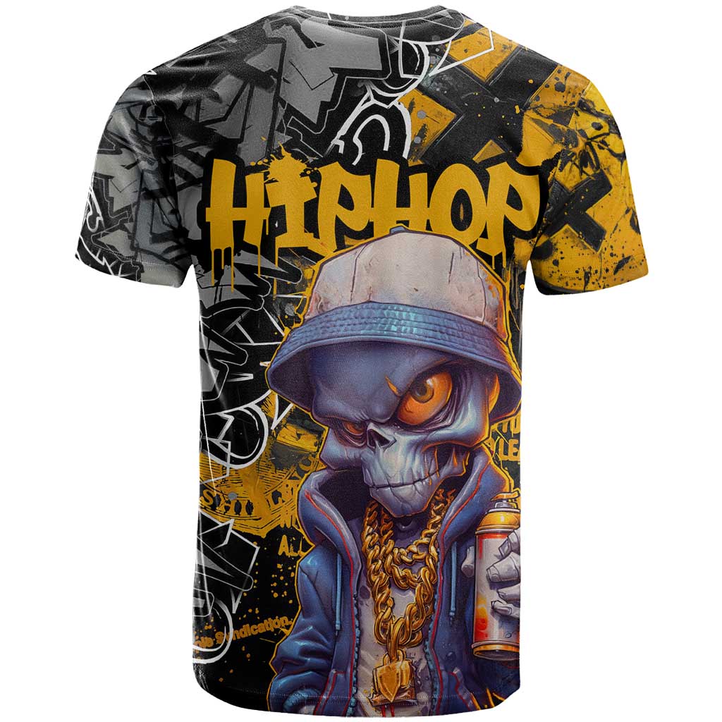 Hip Hop Street Style T Shirt Yellow and Black Graffiti and Urban Skull Character Design - Wonder Print Shop