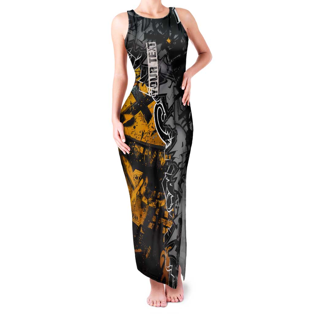 Hip Hop Street Style Tank Maxi Dress Yellow and Black Graffiti and Urban Skull Character Design - Wonder Print Shop