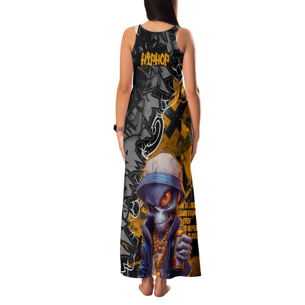 Hip Hop Street Style Tank Maxi Dress Yellow and Black Graffiti and Urban Skull Character Design - Wonder Print Shop