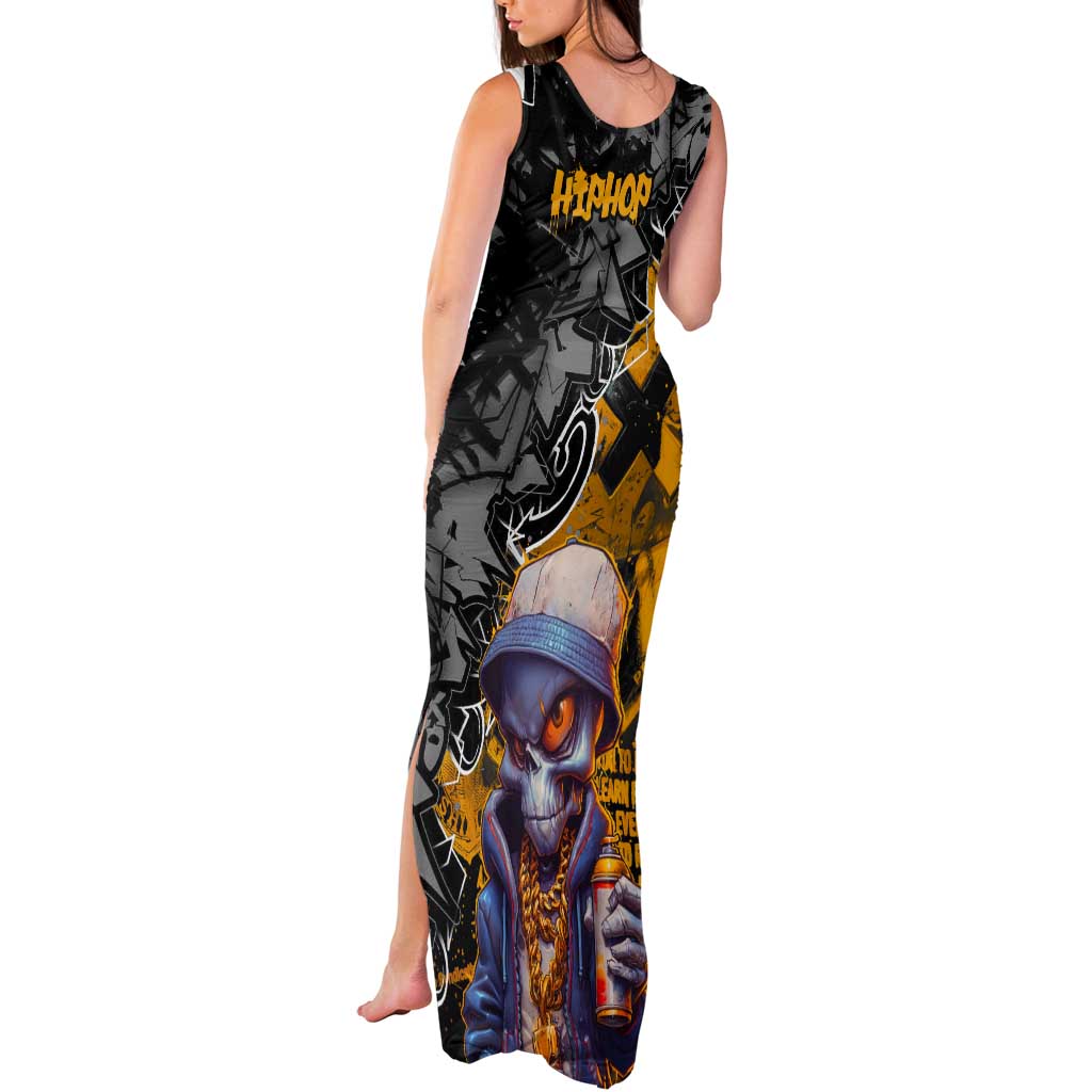 Hip Hop Street Style Tank Maxi Dress Yellow and Black Graffiti and Urban Skull Character Design - Wonder Print Shop