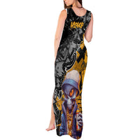 Hip Hop Street Style Tank Maxi Dress Yellow and Black Graffiti and Urban Skull Character Design - Wonder Print Shop