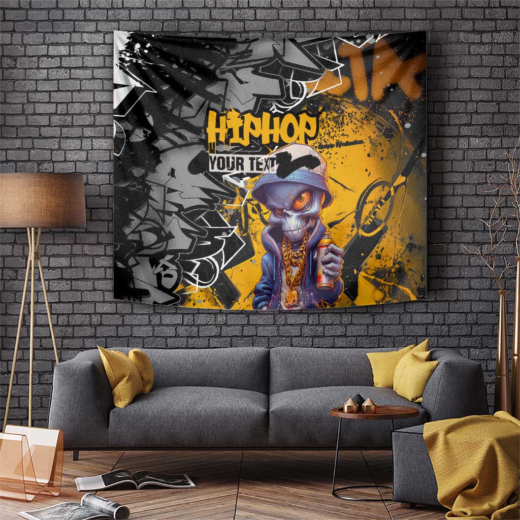Hip Hop Street Style Tapestry Yellow and Black Graffiti and Urban Skull Character Design - Wonder Print Shop