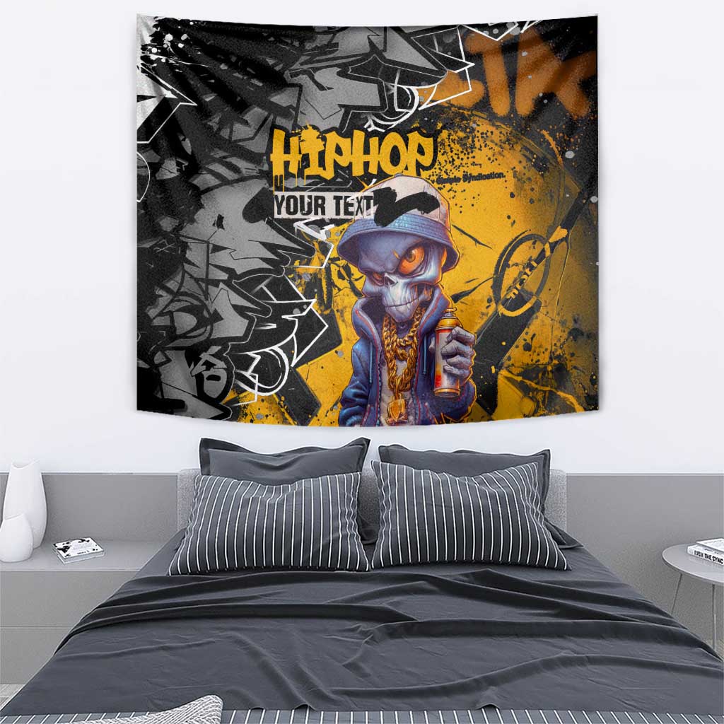 Hip Hop Street Style Tapestry Yellow and Black Graffiti and Urban Skull Character Design - Wonder Print Shop