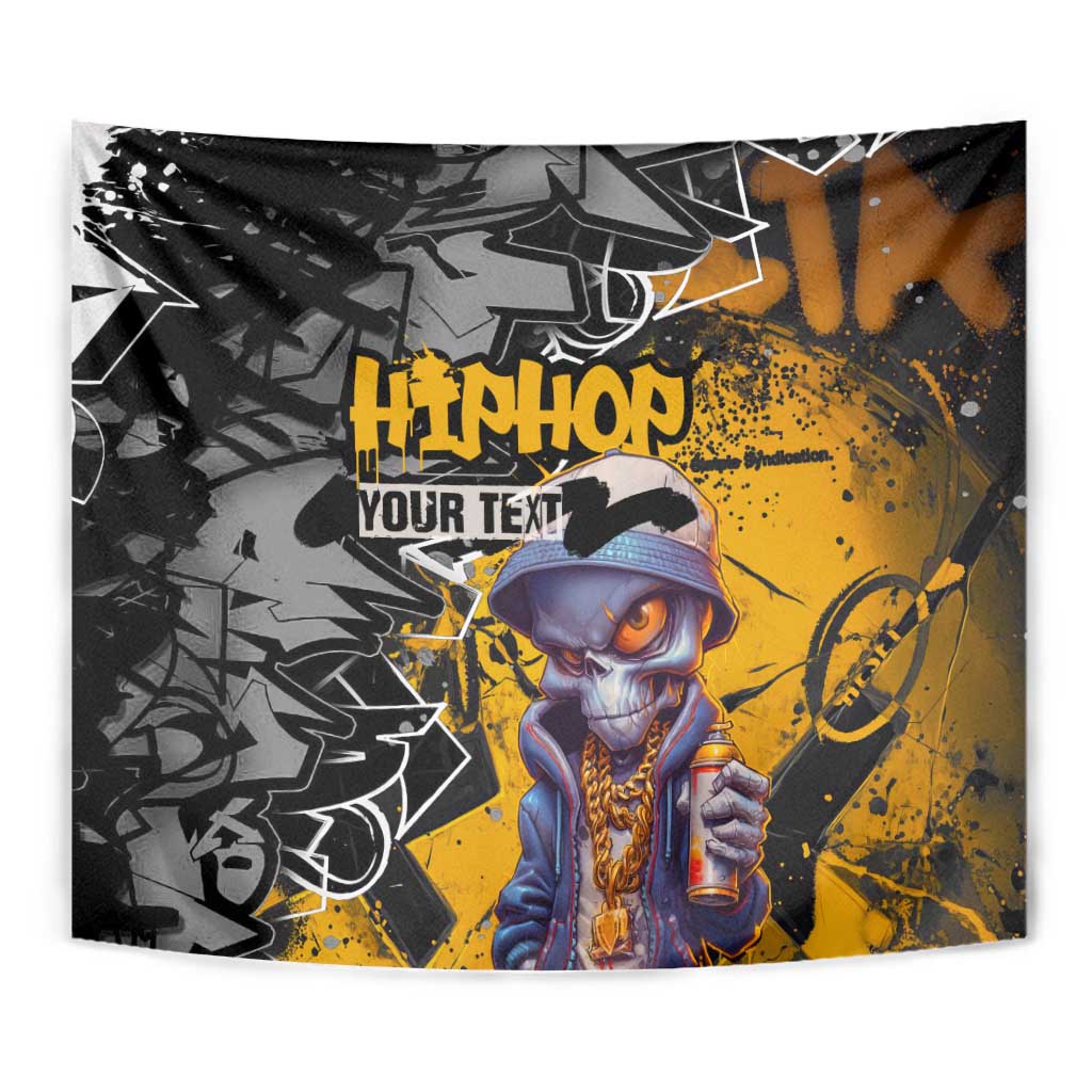 Hip Hop Street Style Tapestry Yellow and Black Graffiti and Urban Skull Character Design - Wonder Print Shop