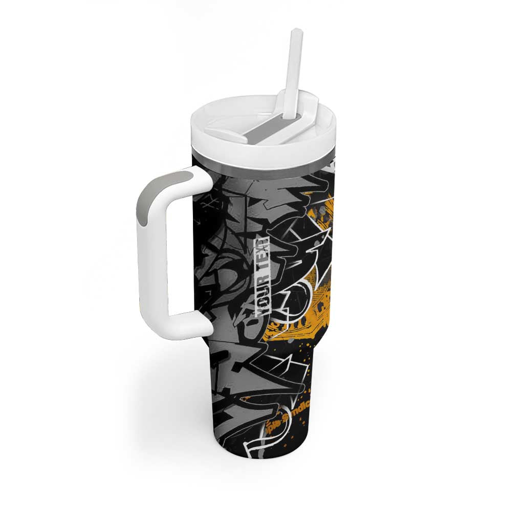 Hip Hop Street Style Tumbler With Handle Yellow and Black Graffiti and Urban Skull Character Design - Wonder Print Shop