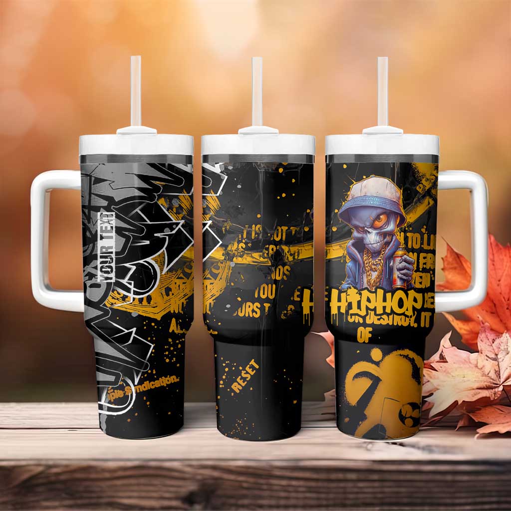 Hip Hop Street Style Tumbler With Handle Yellow and Black Graffiti and Urban Skull Character Design - Wonder Print Shop