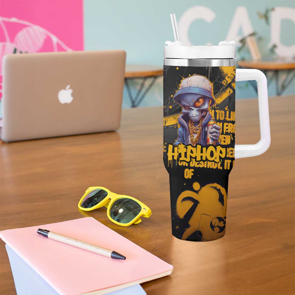 Hip Hop Street Style Tumbler With Handle Yellow and Black Graffiti and Urban Skull Character Design - Wonder Print Shop