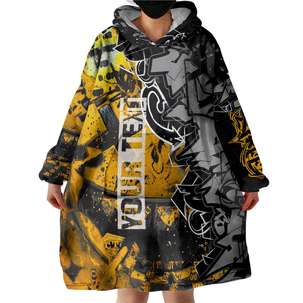 Hip Hop Street Style Wearable Blanket Hoodie Yellow and Black Graffiti and Urban Skull Character Design - Wonder Print Shop