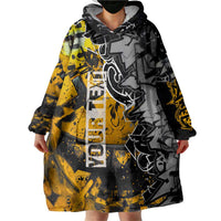 Hip Hop Street Style Wearable Blanket Hoodie Yellow and Black Graffiti and Urban Skull Character Design - Wonder Print Shop