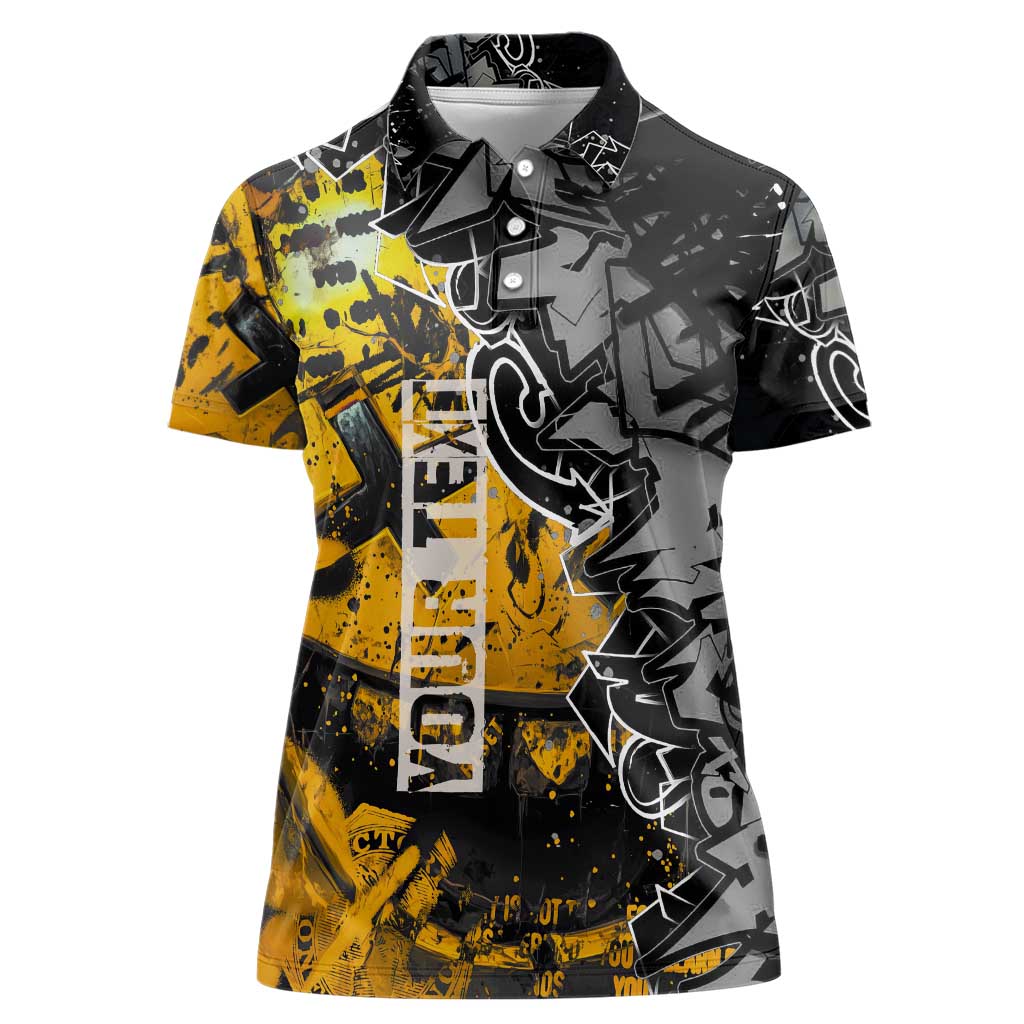 Hip Hop Street Style Women Polo Shirt Yellow and Black Graffiti and Urban Skull Character Design - Wonder Print Shop
