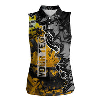 Hip Hop Street Style Women Sleeveless Polo Shirt Yellow and Black Graffiti and Urban Skull Character Design - Wonder Print Shop