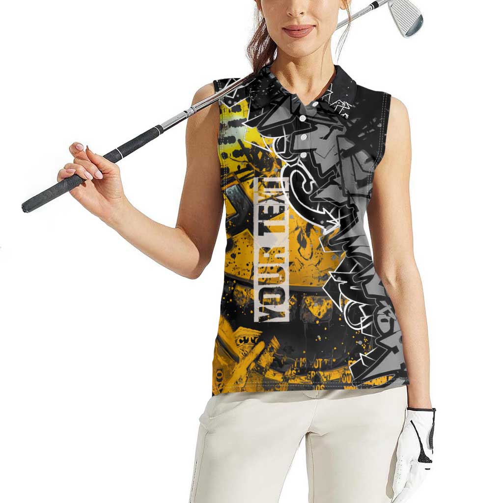 Hip Hop Street Style Women Sleeveless Polo Shirt Yellow and Black Graffiti and Urban Skull Character Design - Wonder Print Shop