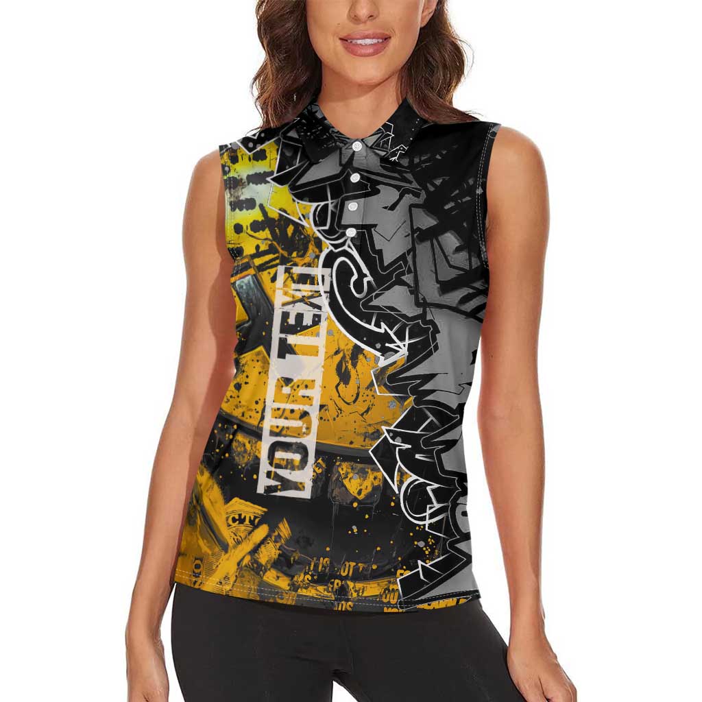 Hip Hop Street Style Women Sleeveless Polo Shirt Yellow and Black Graffiti and Urban Skull Character Design - Wonder Print Shop