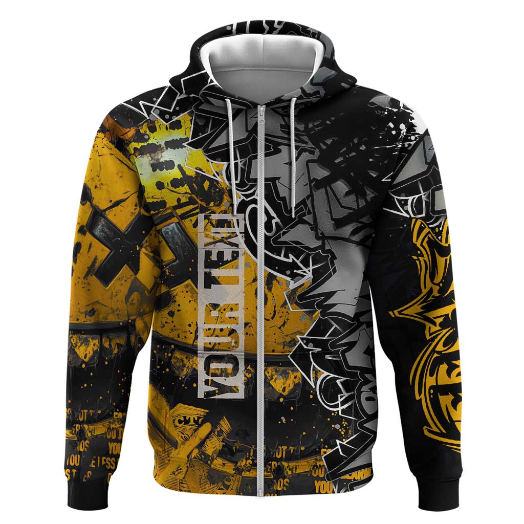 Hip Hop Street Style Zip Hoodie Yellow and Black Graffiti and Urban Skull Character Design - Wonder Print Shop