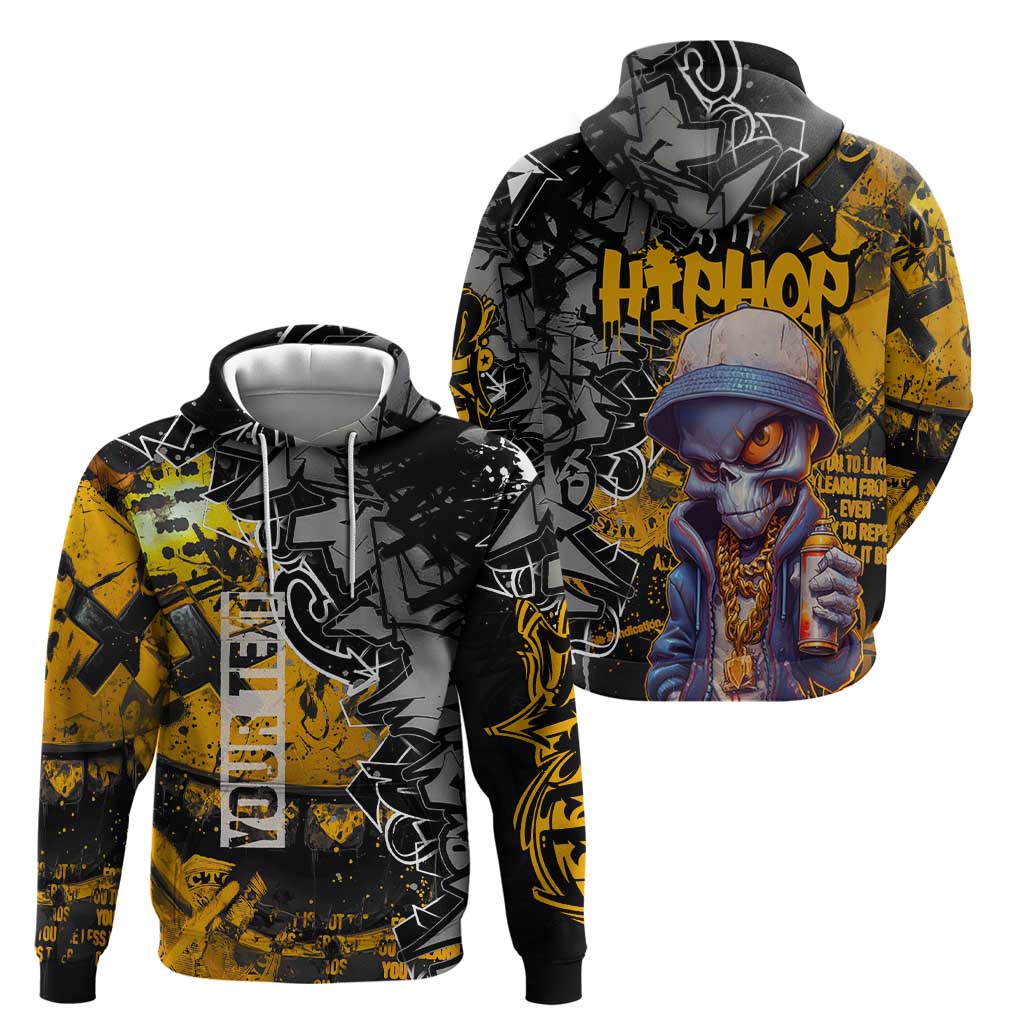 Hip Hop Street Style Zip Hoodie Yellow and Black Graffiti and Urban Skull Character Design - Wonder Print Shop