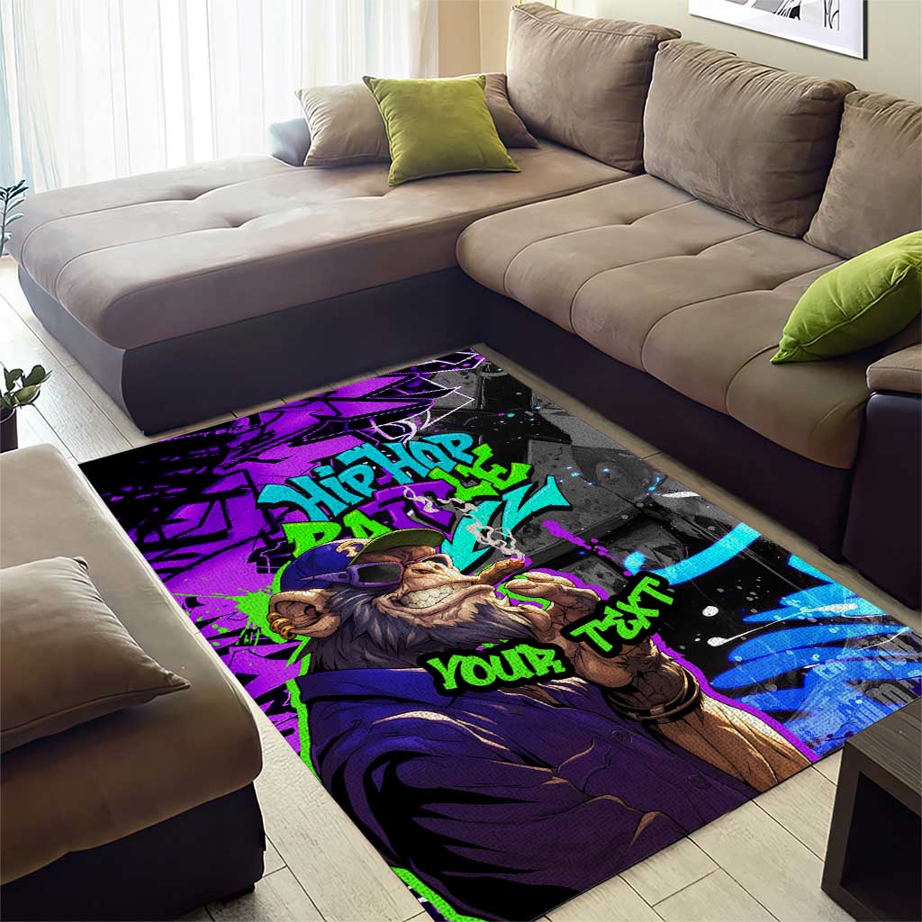 Hip Hop Battle Area Rug Smoking Ape Character and Purple Green Graffiti Street Art Design - Wonder Print Shop