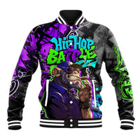 Hip Hop Battle Baseball Jacket Smoking Ape Character and Purple Green Graffiti Street Art Design - Wonder Print Shop