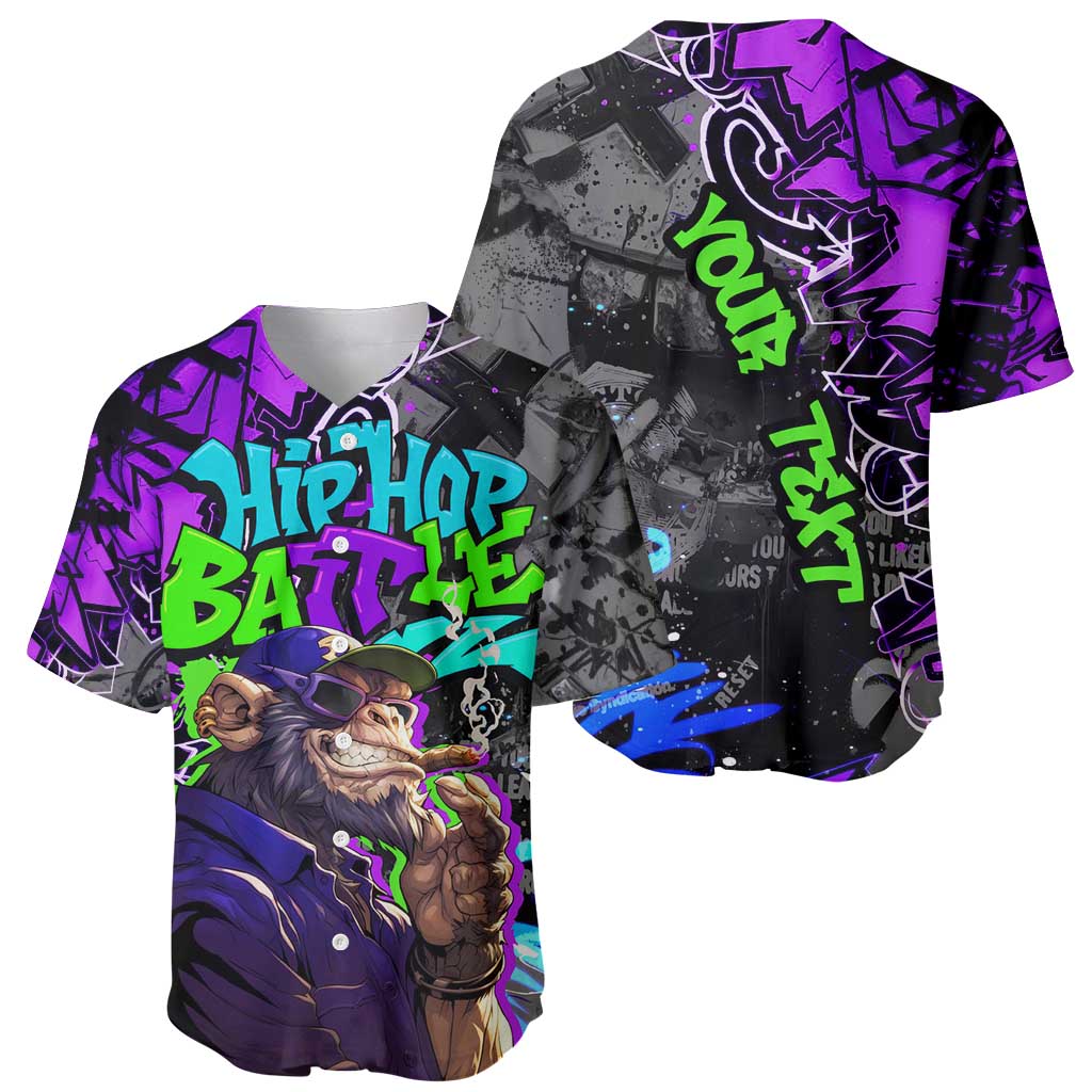 Hip Hop Battle Baseball Jersey Smoking Ape Character and Purple Green Graffiti Street Art Design - Wonder Print Shop