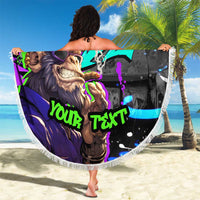 Hip Hop Battle Beach Blanket Smoking Ape Character and Purple Green Graffiti Street Art Design - Wonder Print Shop