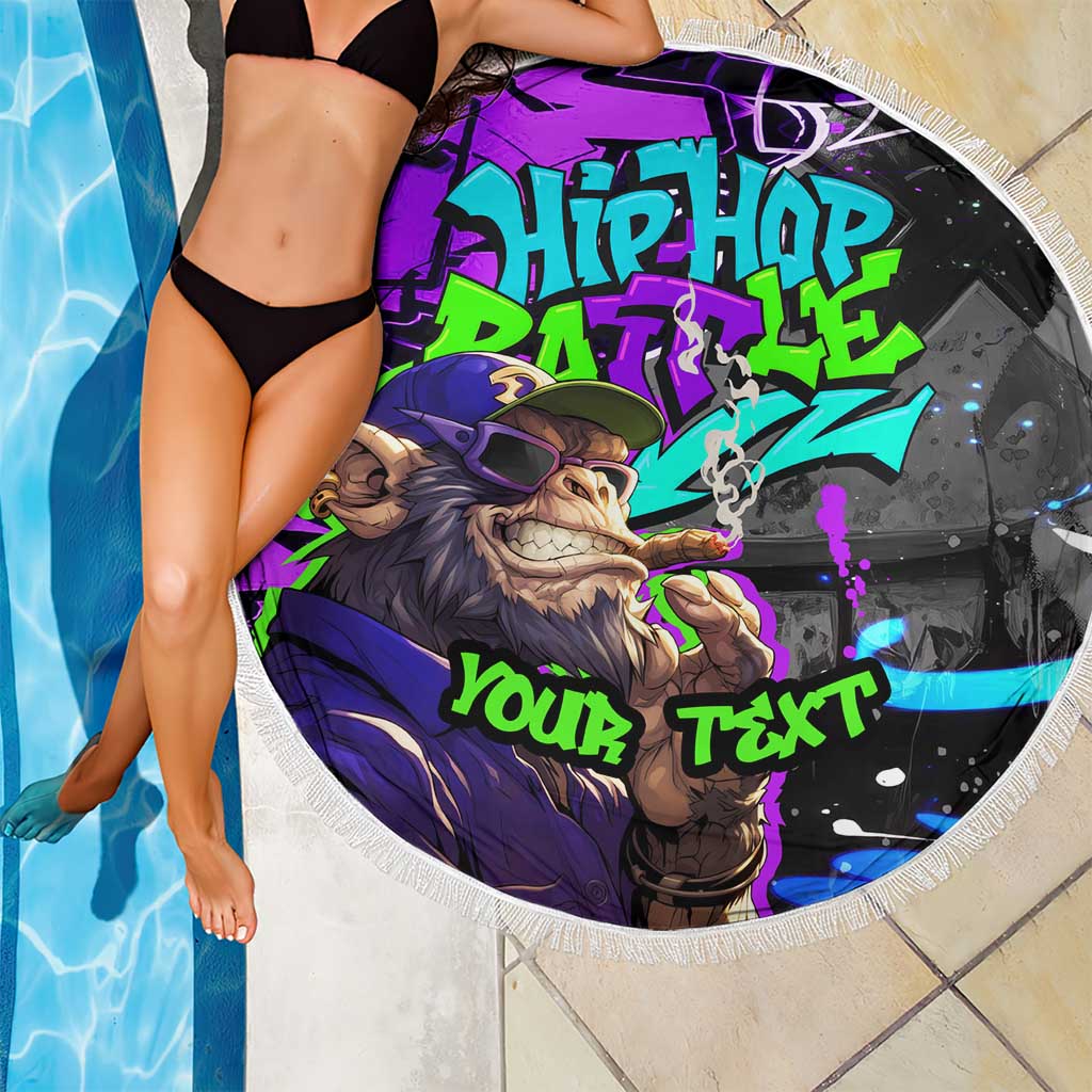 Hip Hop Battle Beach Blanket Smoking Ape Character and Purple Green Graffiti Street Art Design - Wonder Print Shop