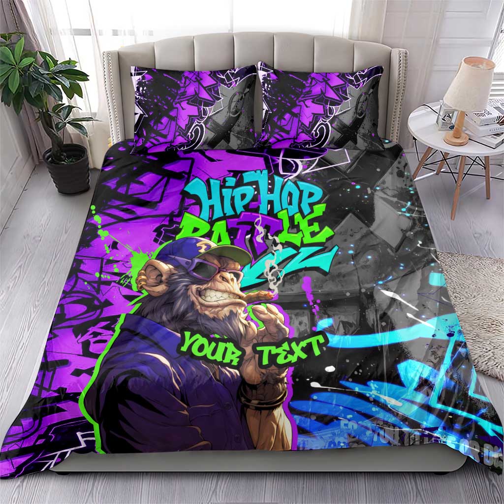 Hip Hop Battle Bedding Set Smoking Ape Character and Purple Green Graffiti Street Art Design - Wonder Print Shop