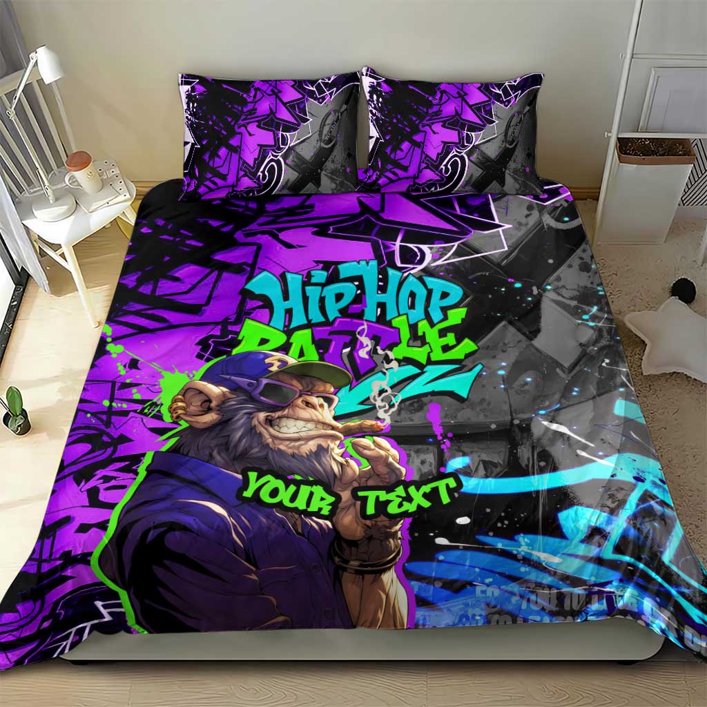 Hip Hop Battle Bedding Set Smoking Ape Character and Purple Green Graffiti Street Art Design - Wonder Print Shop
