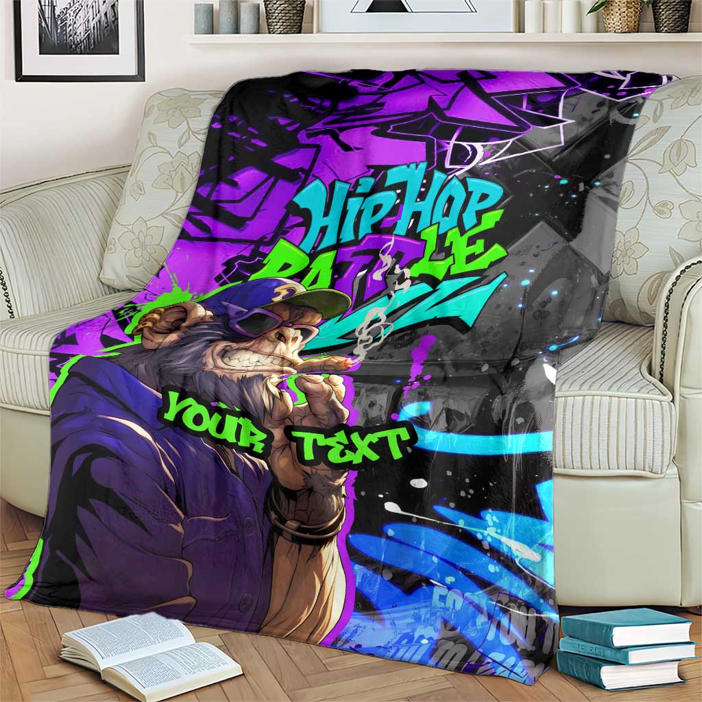 Hip Hop Battle Blanket Smoking Ape Character and Purple Green Graffiti Street Art Design - Wonder Print Shop