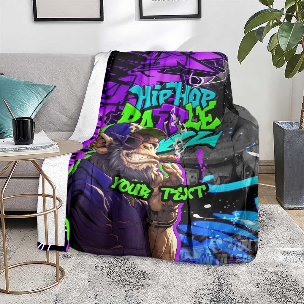 Hip Hop Battle Blanket Smoking Ape Character and Purple Green Graffiti Street Art Design - Wonder Print Shop